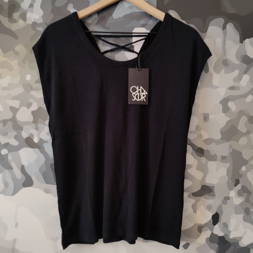 Chaser Women's Sleeveless Lace Up Back Tank Black - Size M